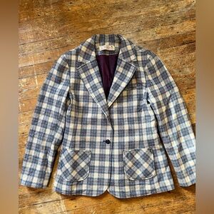Vintage Young Pendleton 100% Virgin Wool Blue and Tan Plaid Blazer